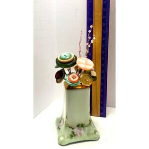Handmade Button Flower Bouquet in a Vintage Bavaria Salt and Pepper Shaker